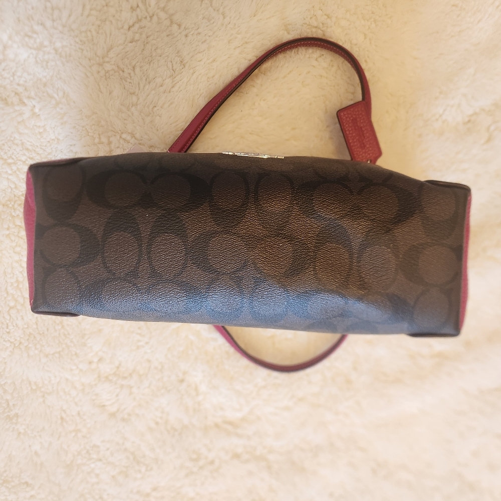 NWT Coach Kacey Satchel Signature Canvas Colorblock Brown Bright Violet - Picture 4 of 16
